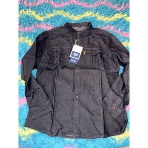NWT AIOPESON Premium Goods Men's Long Sleeve Denim Shirt Dark Wash black L
